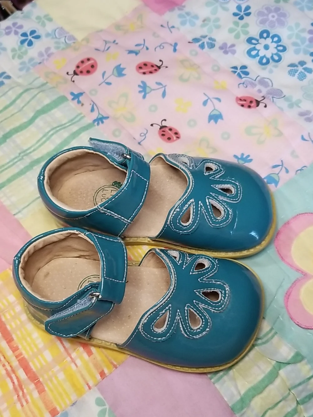 Livie & Luca Teal Mary Janes Size 7 Patent Leather Petals W/HTF Original Straps